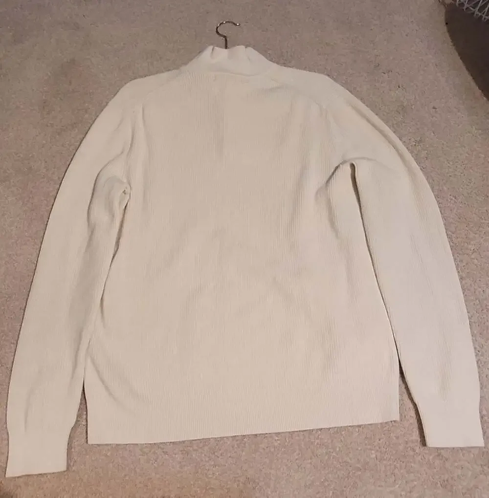Banana Republic Men's Cream Ribbed Button-Neck Pullover Sweater